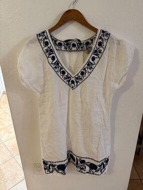 Zara White Tunic with Navy Embroidery